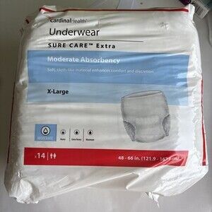 Cardinal Health Sure Care Extra Underwear X-Large Mod  Absorbency 14 Pack NEW